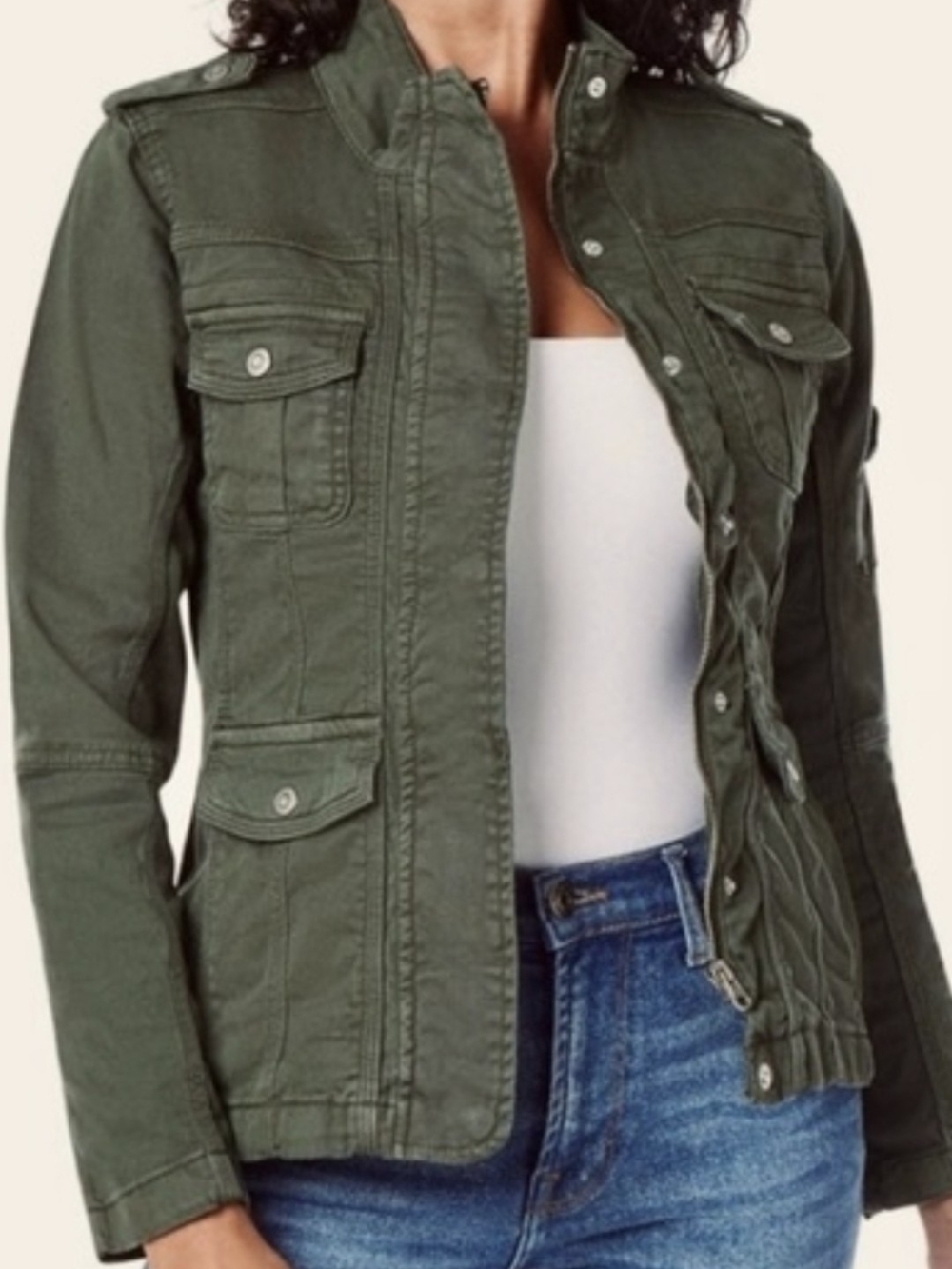 Kensie Olive Green Military Utility Jacket